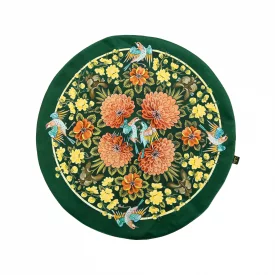 رومیزی گرد گل و مرغ سبز