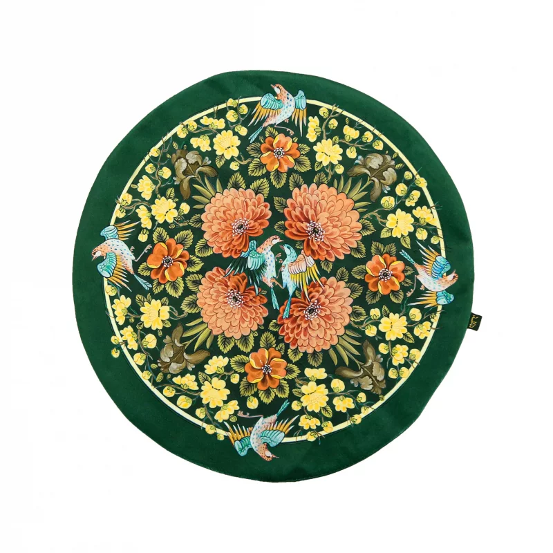 رومیزی گرد گل و مرغ سبز