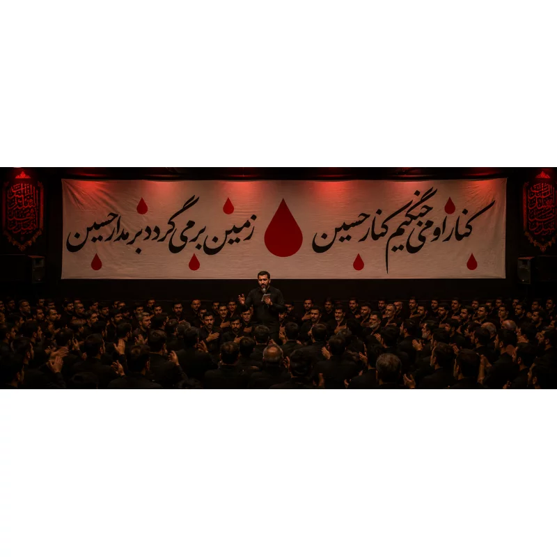 کتیبه مخمل اقتصادی کنار او میجنگیم   140*560