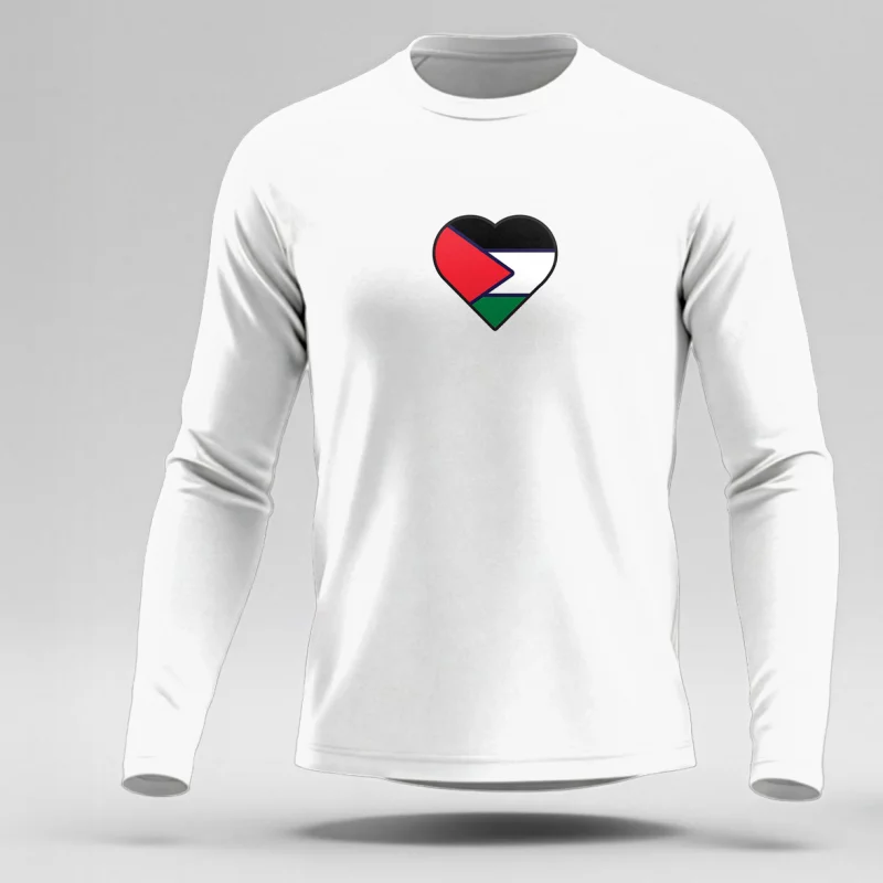 تیشرت استین بلند پنبه قلبم فلسطین 01 سفید