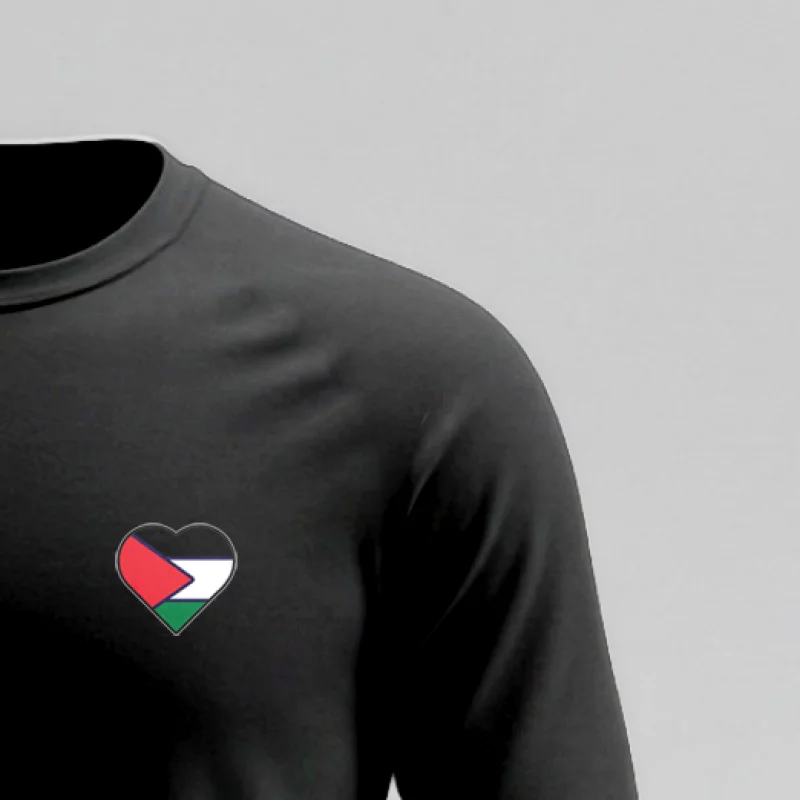 تیشرت استین بلند پنبه قلبم فلسطین 02 مشکی