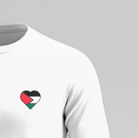 تیشرت استین بلند پنبه قلبم فلسطین 02 سفید