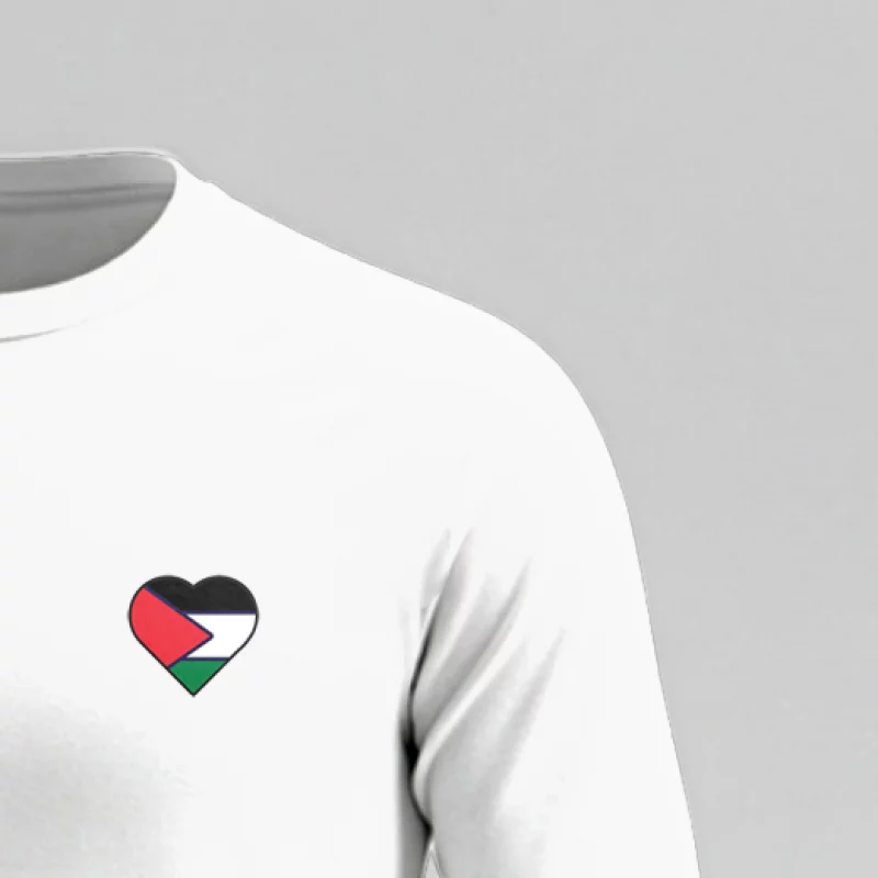 تیشرت استین بلند پنبه قلبم فلسطین 02 سفید