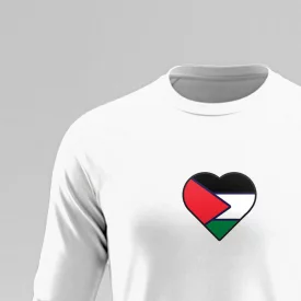 تیشرت استین بلند پنبه قلبم فلسطین 01 سفید