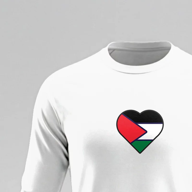 تیشرت استین بلند پنبه قلبم فلسطین 01 سفید