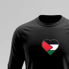 تیشرت استین بلند پنبه قلبم فلسطین 01 مشکی