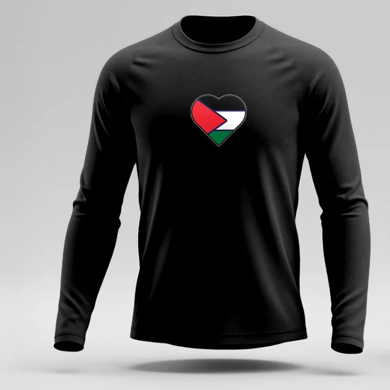 تیشرت استین بلند پنبه قلبم فلسطین 01 مشکی