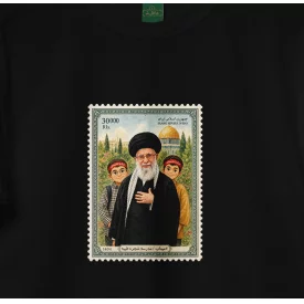تیشرت کودک پنبه تمبر اقای شهید ایران - پسرانه - مشکی